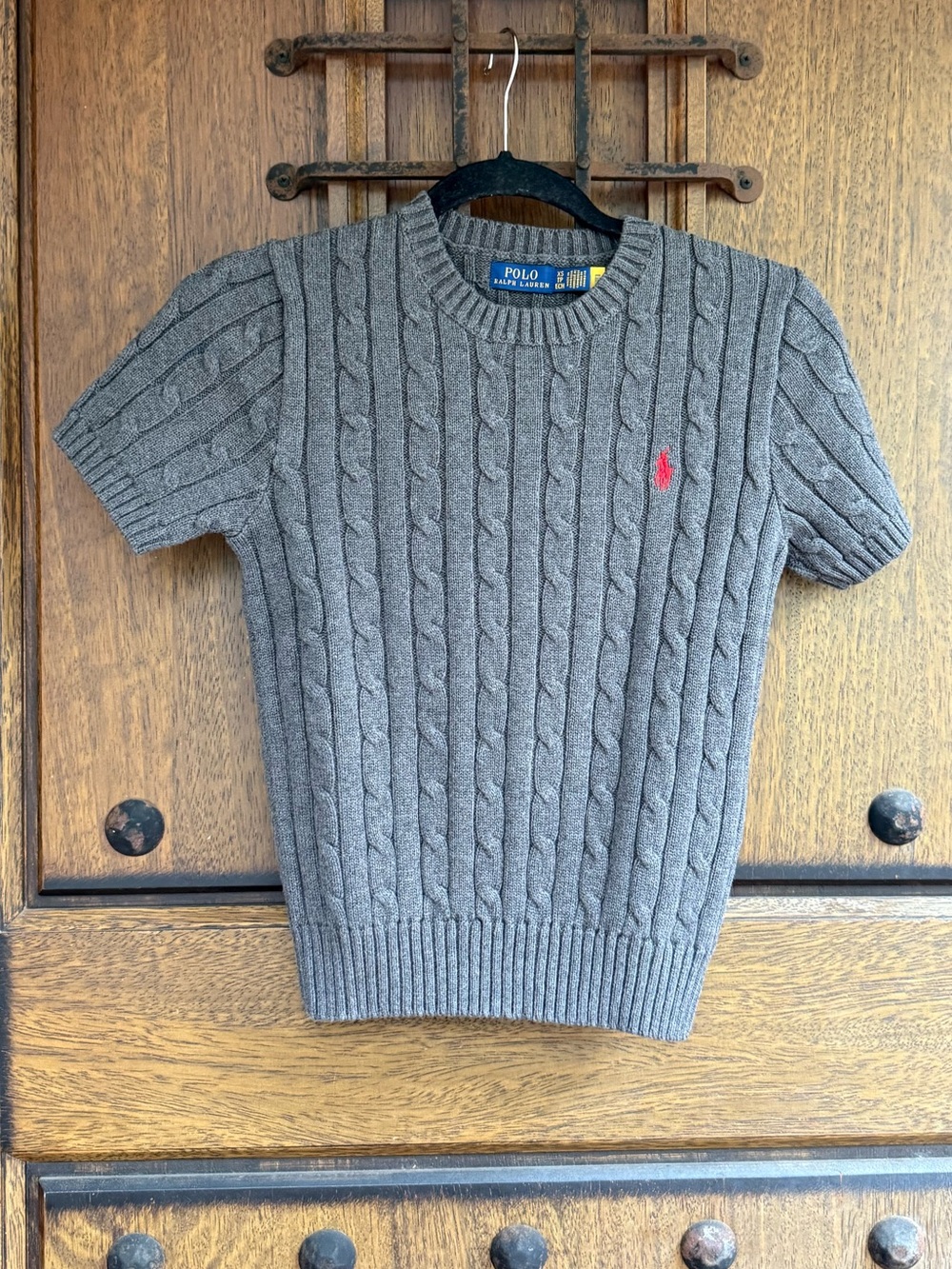 Polo Ralph Lauren Gray Cable-Knit Short Sleeve Sweater Size XS